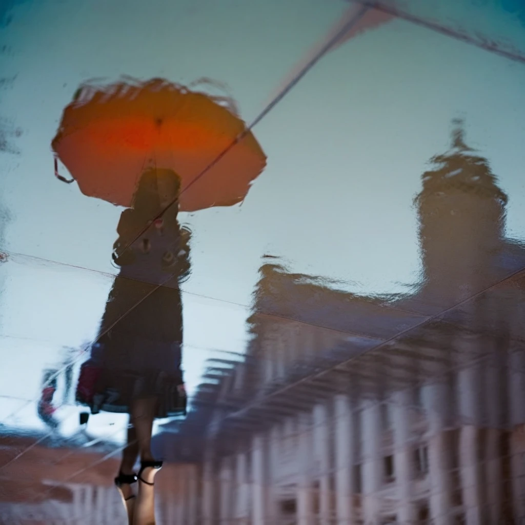 woman, building, umbrella