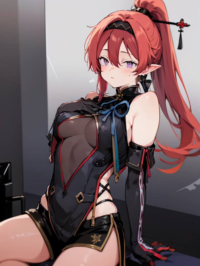 changli, long hair, ponytail, gold eyes, ((detailed eyes:1.2)), large breasts, nsfw, wearing slingshot_bikini, sexy, sensual, masterpiece, top quality, best quality, official art, beautiful and aesthetic:1.2), extreme detailed, colorful, highest detailed