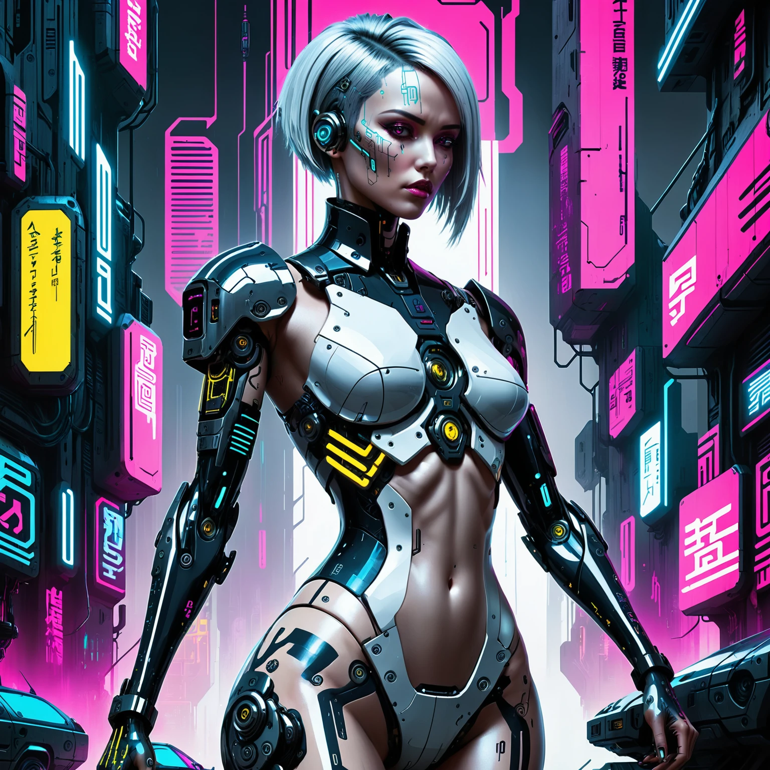 2b in Jed-Cypnk style  ,masterpiece, full of details,   <lora:CyberpunkStyle:0.7>