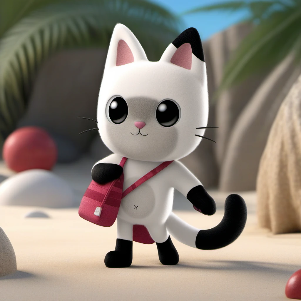 professional 3d model  a full body cat, no humans, , bag, cat ears, jamaican beach  <lora:PandyPaws1024:0.8> . octane render, highly detailed, volumetric, dramatic lighting