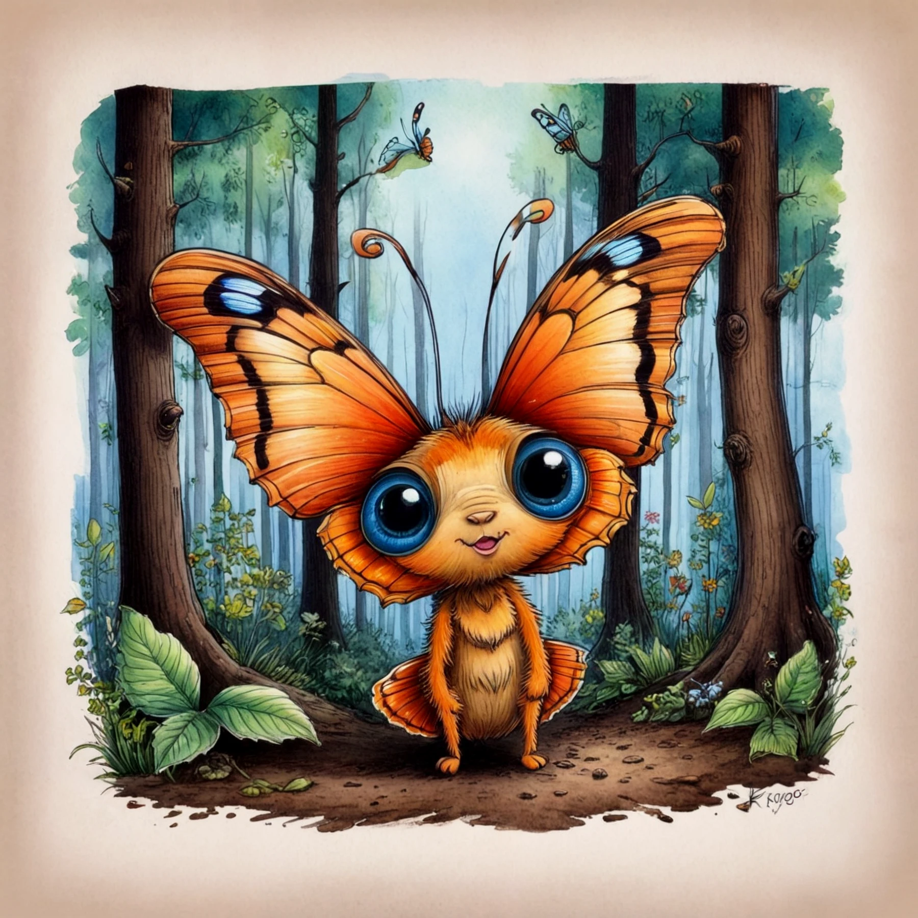 Color pen and ink. Color sketch.

A cute butterfly creature in a forest.

<lora:Kartoongo01_CE_SDXL:0.8> krtngoCE