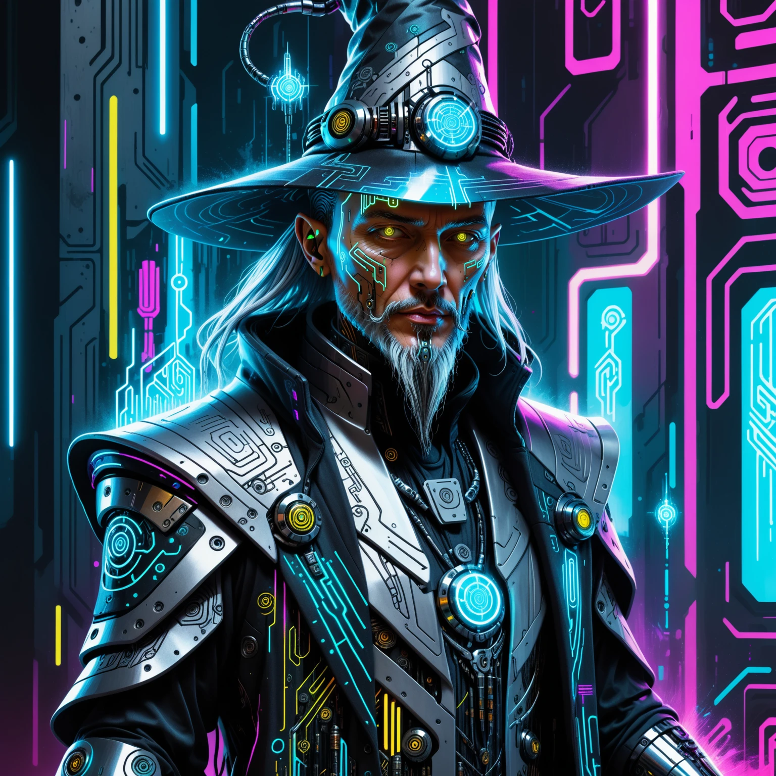 a Jed-Cypnk wizard , masterpiece, full of details,    <lora:CyberpunkStyle:0.7>