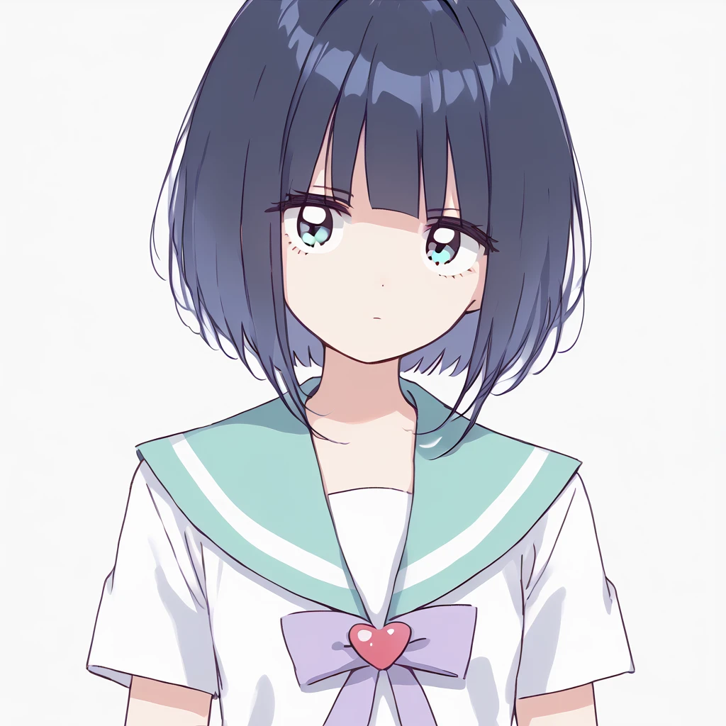 <lora:Menherachan:1>  dark blue hair, short hair, mint sailor collar, short sleeves, expressionless