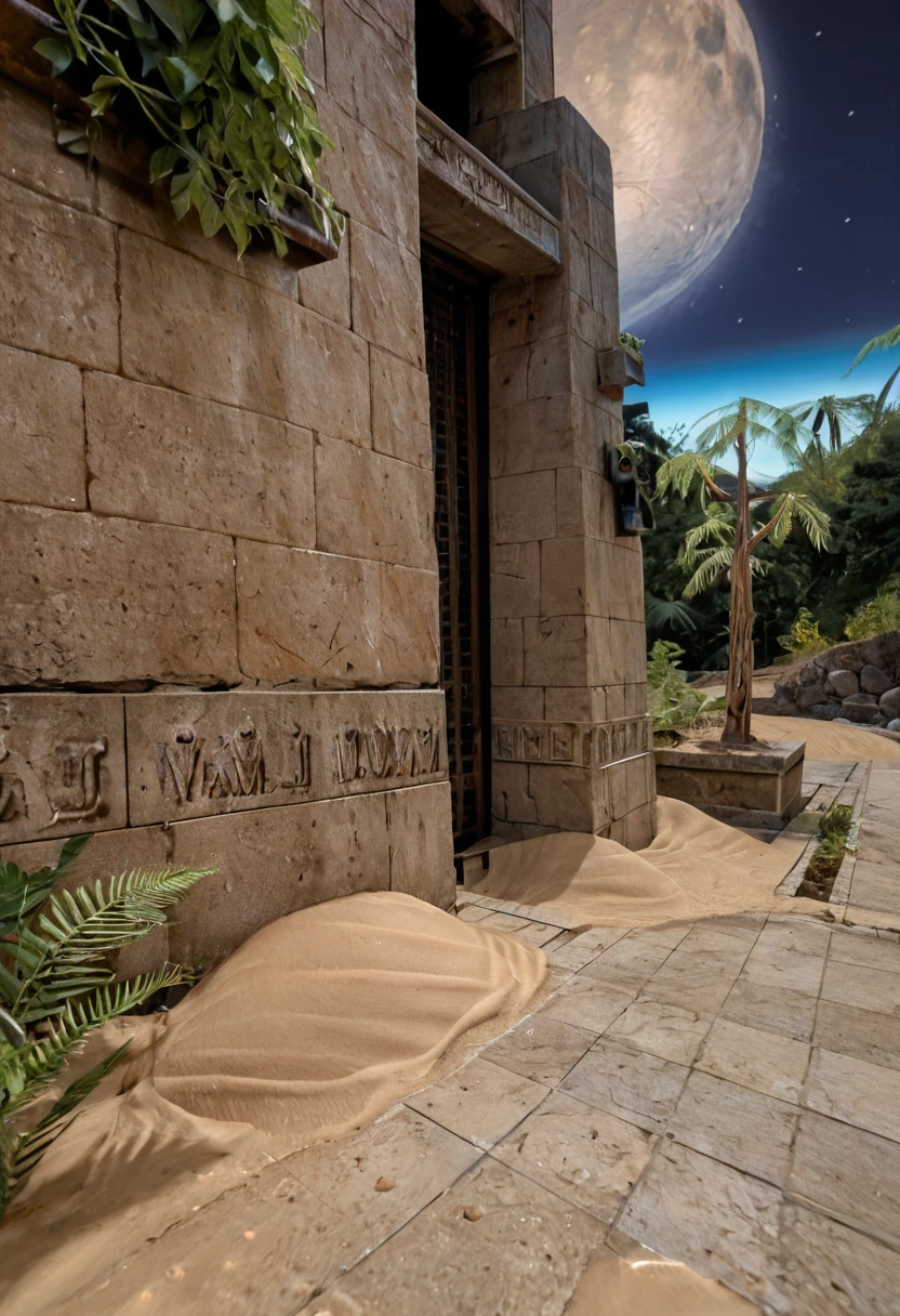 score_9, score_8_up, score_7_up, BREAK, RAW, photo, 8k, very sharp, very detailed, realistic, real, hyper realistic, Photorealistic, real photo, no people, no humans
distant structures, sky, stars, moon, tiles, tomb, sand, plants, obelisk, trees, stone wall,
 <lora:Unreal Tournament 2004 - Facing Worlds - Sun Blade_epoch_12:0.7> facing3worlds,