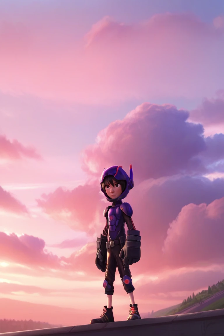 score_9, score_8_up, score_7_up, score_6_up, masterpiece, best quality, amazing quality, best aesthetic, absurdres, intricate details, detailed face,
source_anime, hiro hamada, black hair, black eyes, armor, bodysuit, solo, cloud, sky, standing, helmet, gloves, outdoors, sunset, short hair, gloves, shoes<lora:EMS-438625-EMS:1.000000>