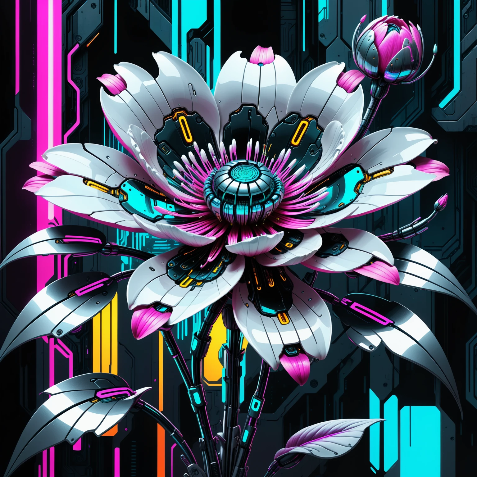 a Jed-Cypnk flower , masterpiece, full of details,    <lora:CyberpunkStyle:0.7>