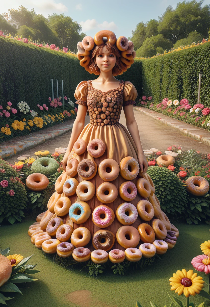 score_9, score_8_up, score_7_up,
((masterpiece, extremely detailed)), sharp, 4K BREAK
d0nu71f13d, 1girl, wearing a (dress made of doughnuts:1.2)
background: outdoors, garden made of doughnuts, flowers made of doughnuts
 <lora:Donutified_World_Morph:1>