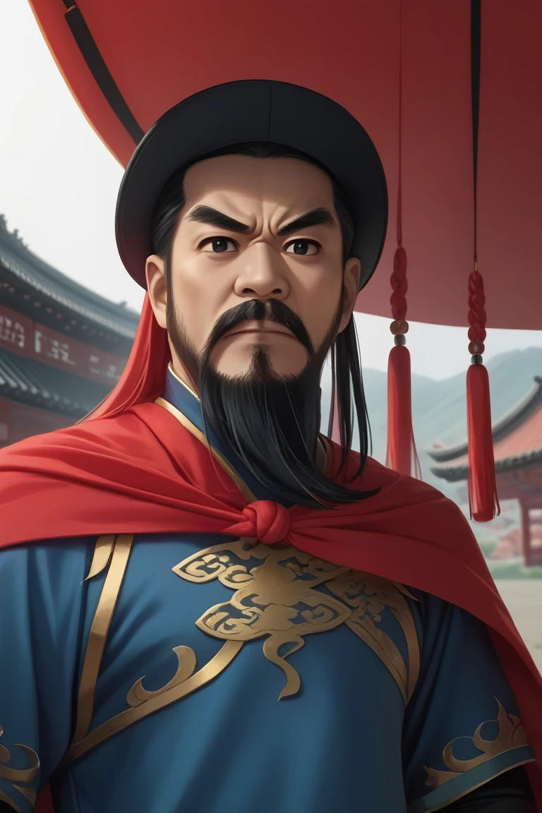 score_9, score_8_up, score_7_up,
zhangxianzhong, 1boy, male focus, solo, facial hair, long beard, black hair, black eyes, looking at viewer, mustache, thick eyebrows, closed mouth, hat, red cape, cloth outfit, chinese, badass, outdoors, , chibi,no lineart, flat color,simple background<lora:EMS-438755-EMS:1.000000>, <lora:EMS-290737-EMS:0.800000>