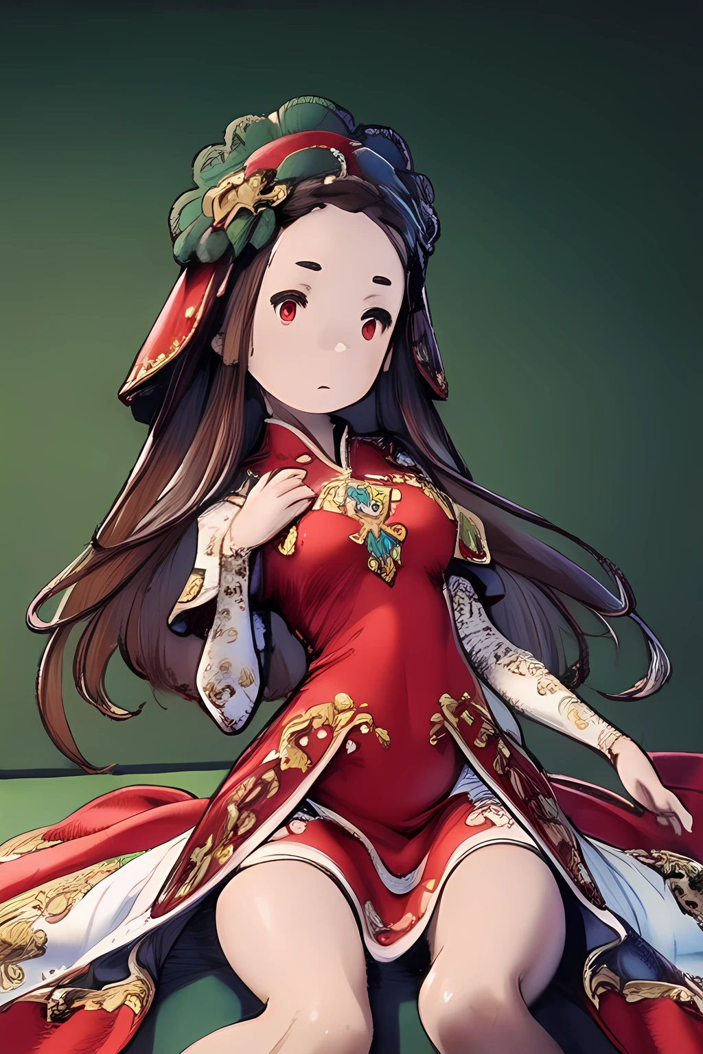 (masterpiece, best quality:1.4), (extremely detailed fine touch:1.2), (extremely detailed eyes), best quality, expressive eyes, perfect face, detailed eyes, 1girl, solo, braid, long hair, red eyes, green dress, green mage robe, <lora:styles\Akihiko_Yoshida_Chibi_Style_v2.safetensors>