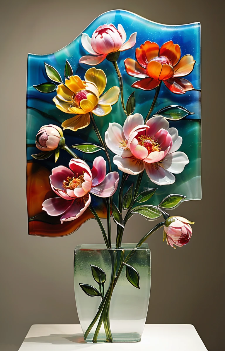 masterpiece,best quality,<lora:tbh372-sdxl:0.6>,illustration,style of Fused glass decaying peonies