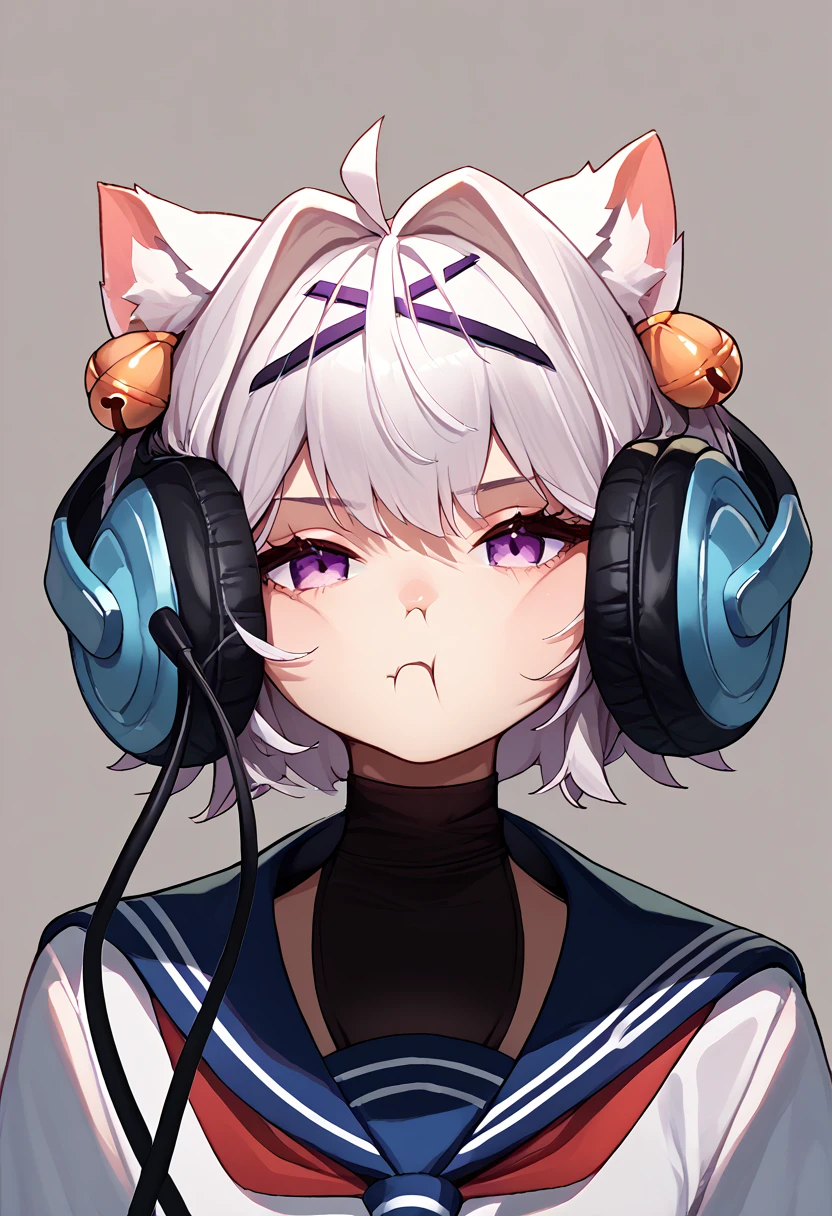 score_9, score_8_up, score_7_up, headphones, animal ears, <lora:HeadphoneCatMeme_pdxl_Incrs_v1:1>, <lora:ChamFilianPonyXL:1>, FilianSailor, tail, short hair, hairclip, hair bell, serafuku, red neckerchief, <lora:Pout_XLPD:1>, pout, :t,