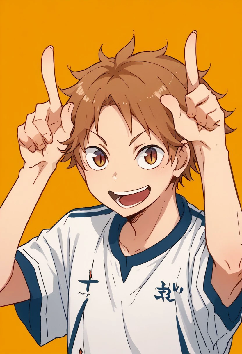 score_9, score_8_up, score_7_up, source_anime, rating_safe, h0rn pose, Yakaikyu, 1boy, male focus, slit pupil, open mouth, smiling, upper body, cute, hands with five fingers,