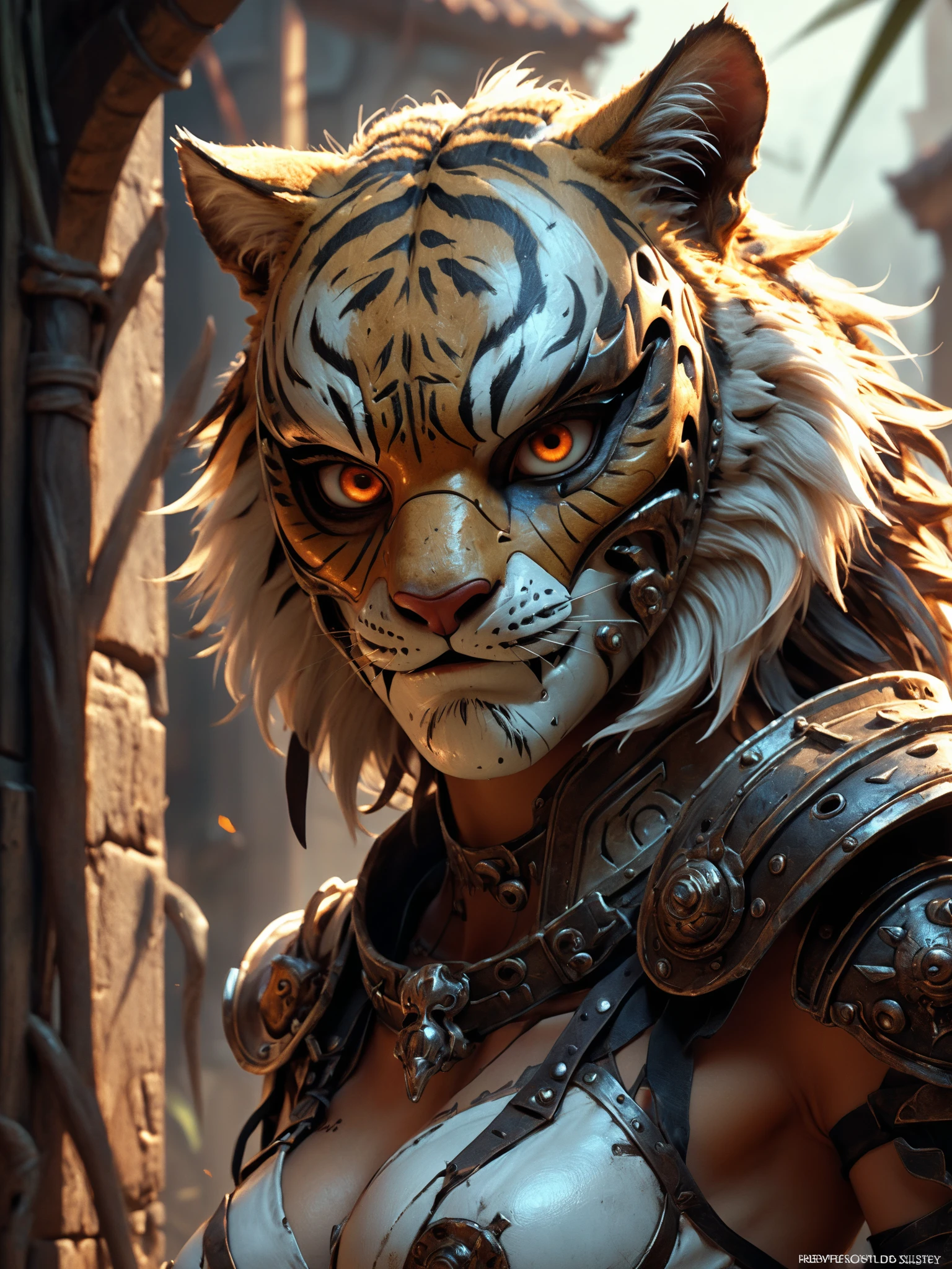 Comic's Luis Royo style, human wearing a mask made of steel, face figure a tiger, great helm made of iron covering the entire head, little tiger's ears on it, sketch, dark fantasy, illustration
epic action, Unreal Engine, cinematic award winning artwork, many details, extreme detailed, full of details,Wide range of colors., dramatic, Dynamic,Cinematic,Sharp details, Insane quality. Insane resolution. Insane details. Masterpiece. 32k resolution. casting shadow style, cucoloris patterned illumination, dvr-lnds-sdxl, ral-dissolve, ral-ertmsphr, ral-porcelain, ral-pxlprtcl, Niji, aidma-niji