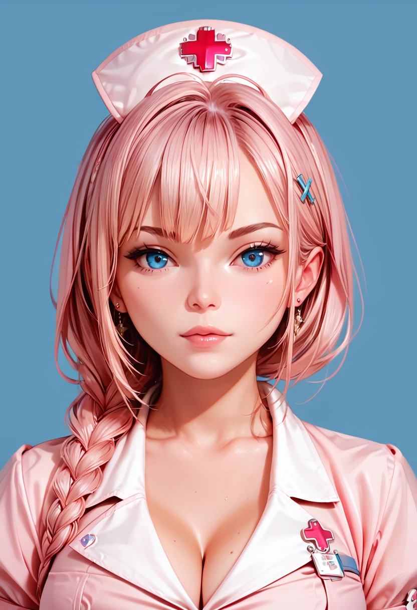 score_9, score_8_up, score_7_up, score_6_up, id photo, 1girl, arrogant, upper body, pink hair, braid, nurse outfit, caucasian, looking at viewer, <lora:ID_Photo:1>