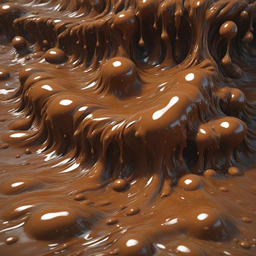 solo, lying, closed eyes, brown, choco, shiny, splashing, scenery, slime (substance)