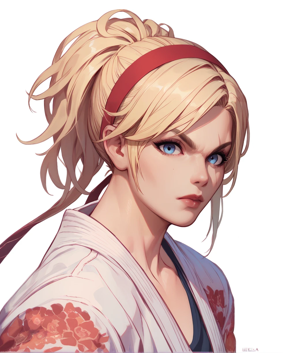 score_9,score_8_up,score_7_up,score_6_up,LidiaXL,blue eyes,ponytail,blonde hair,red hairband,floral print karate gi,
standing,upper body,
<lora:LidiaXL2>,looking at viewer,