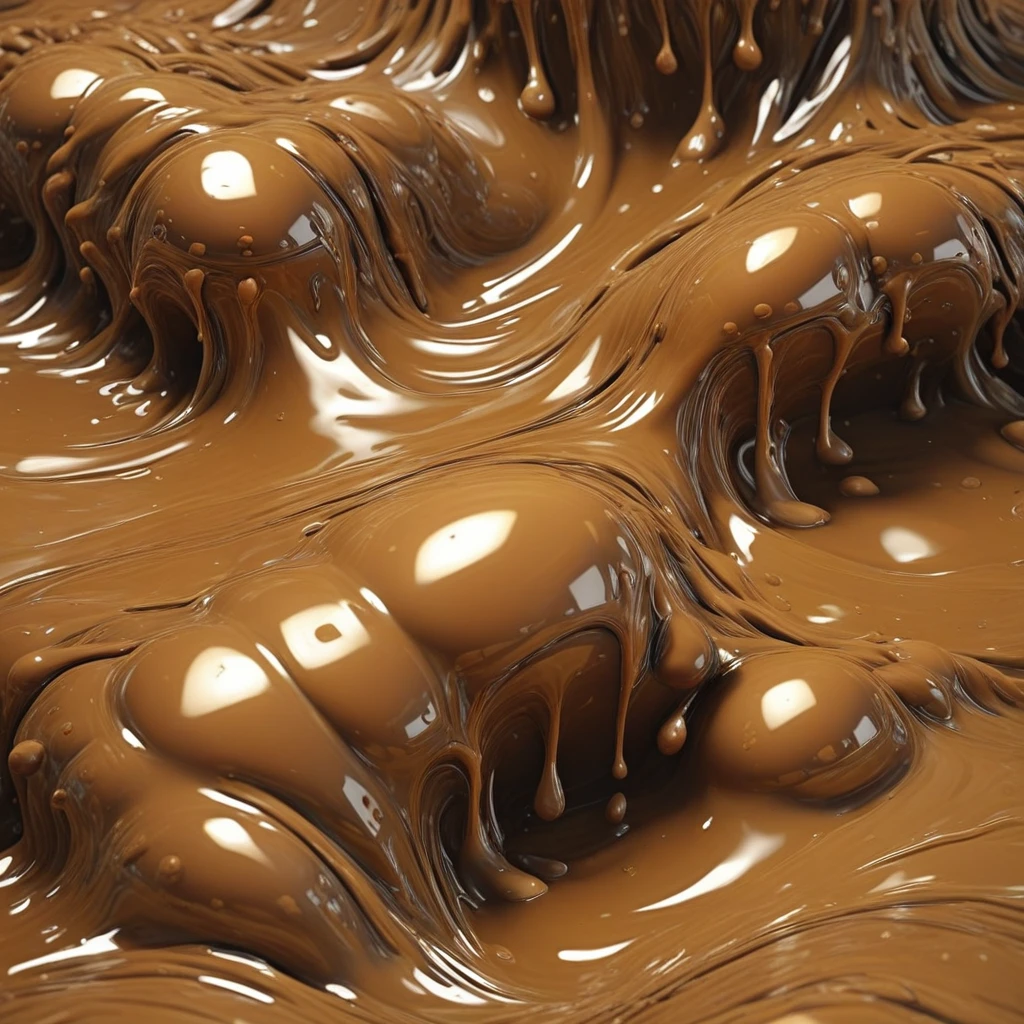 simple background, slime (substance), shiny skin, realistic, solo, dark skin, breasts, outdoors, brown theme