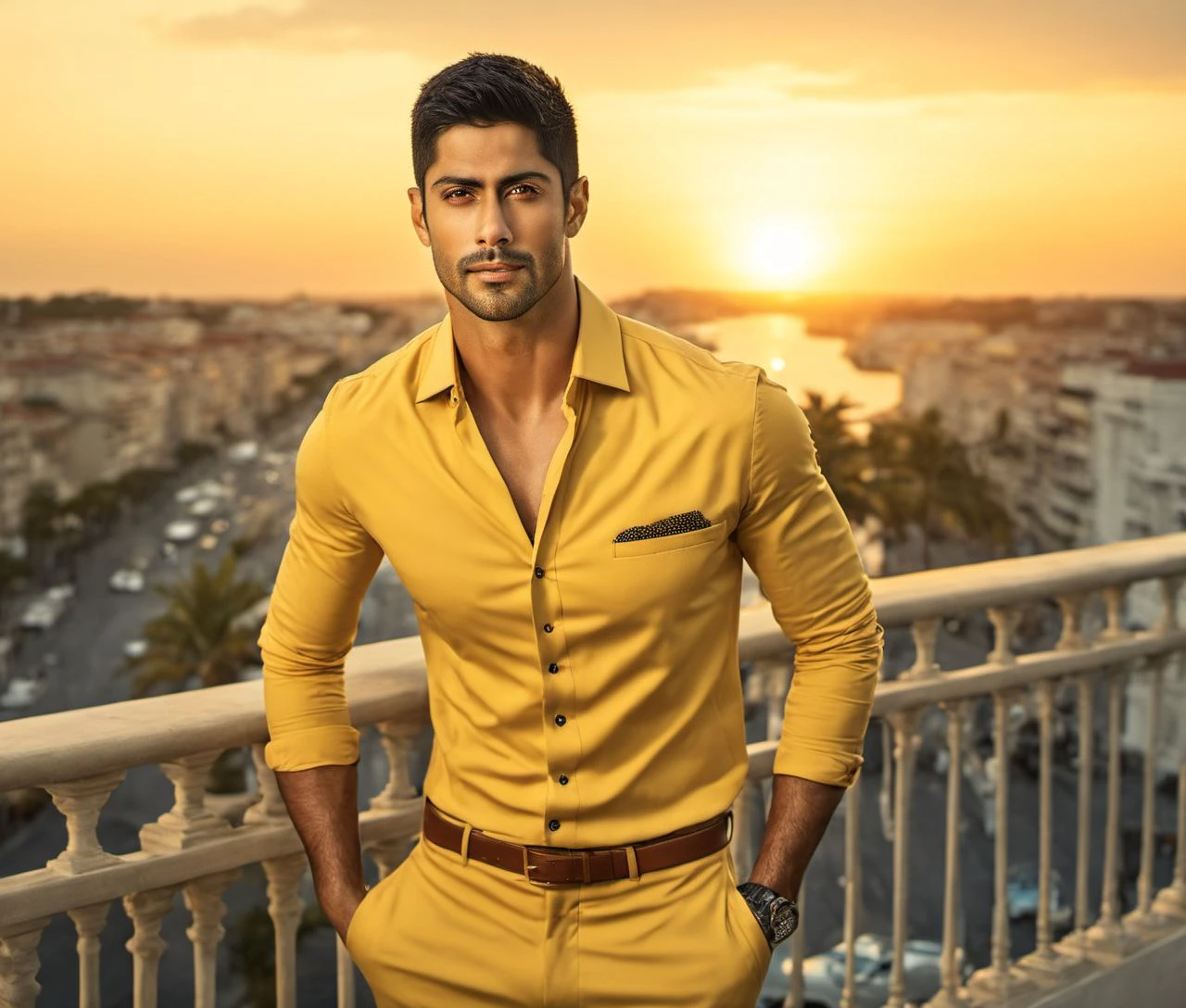 Nautical-themed (Photo:1.3) of (Ultrarealistic:1.3) <lora:Man_Men_FFashion:1> Jimmy Garoppolo a man <lora:Namit-Khanna_Jimmy-Garoppolo:0.7> in a yellow suit standing on a balcony, handsome man, attractive man, handsome male, sun behind him, inspired by Pablo Munoz Gomez, shot at golden hour, editorial photograph, midshot of a hunky, by Roman Bezpalkiv, by Artur Tarnowski, maxim sukharev, by Gabor Szikszai,Highly Detailed,(Mono Color:1.3) . Sea, ocean, ships, maritime, beach, marine life, highly detailed