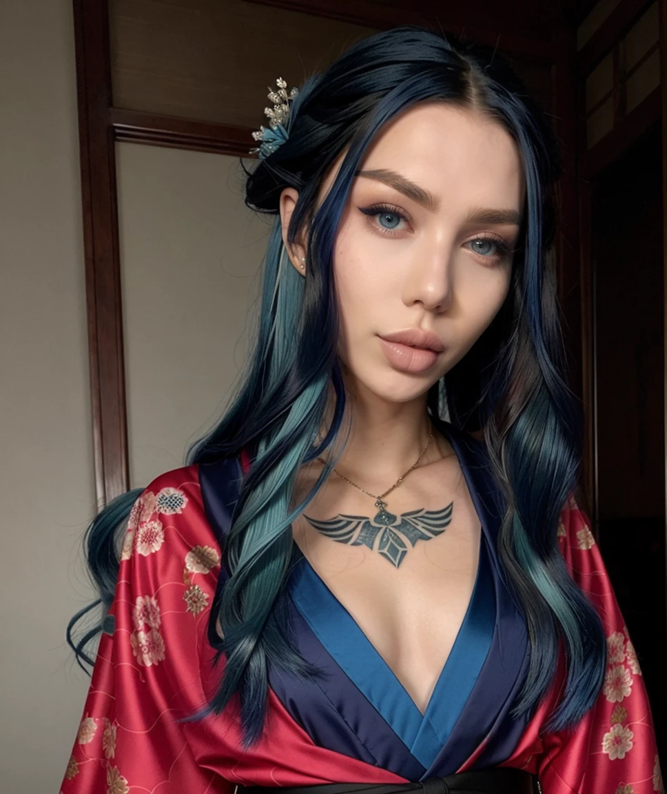 <lora:quiron_iammeryTS_v020330_Lora:0.77> iamMeryQuiron, 1girl, solo, looking at viewer, blue eyes, realistic, long hair, lips, tattoo,    ,  , two-tone kimono, ,