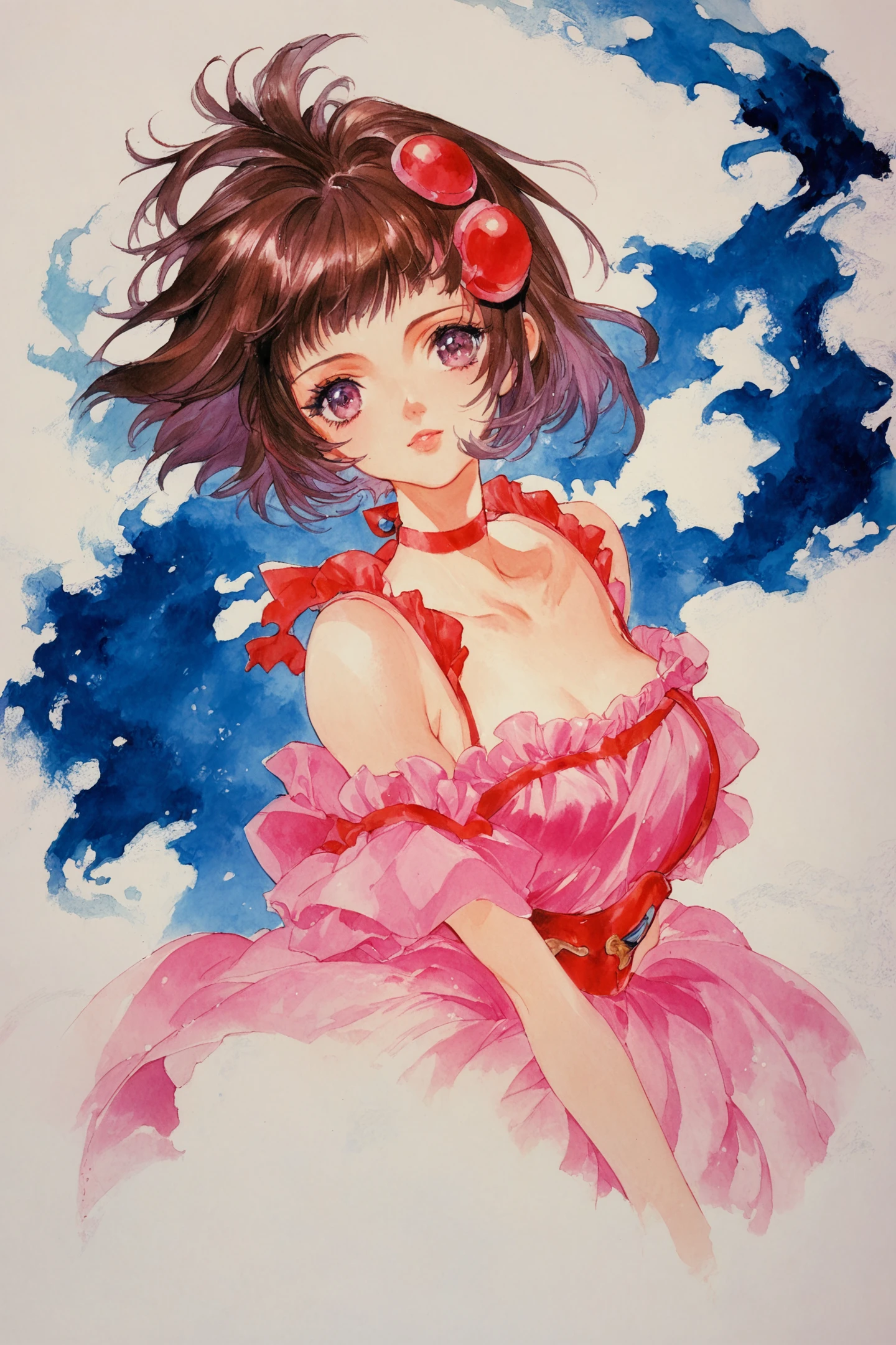 score_9,score_8_up,score_7_up,
Reala(Tales of Destiny 2),1girl,solo,short hair,very short hair,choker,red choker,white background,hair ornament,pink dress,frills,watercolor (medium),traditional media,looking at viewer,
<lora:Inomata Mutsumi_XL_PONY:0.8>,