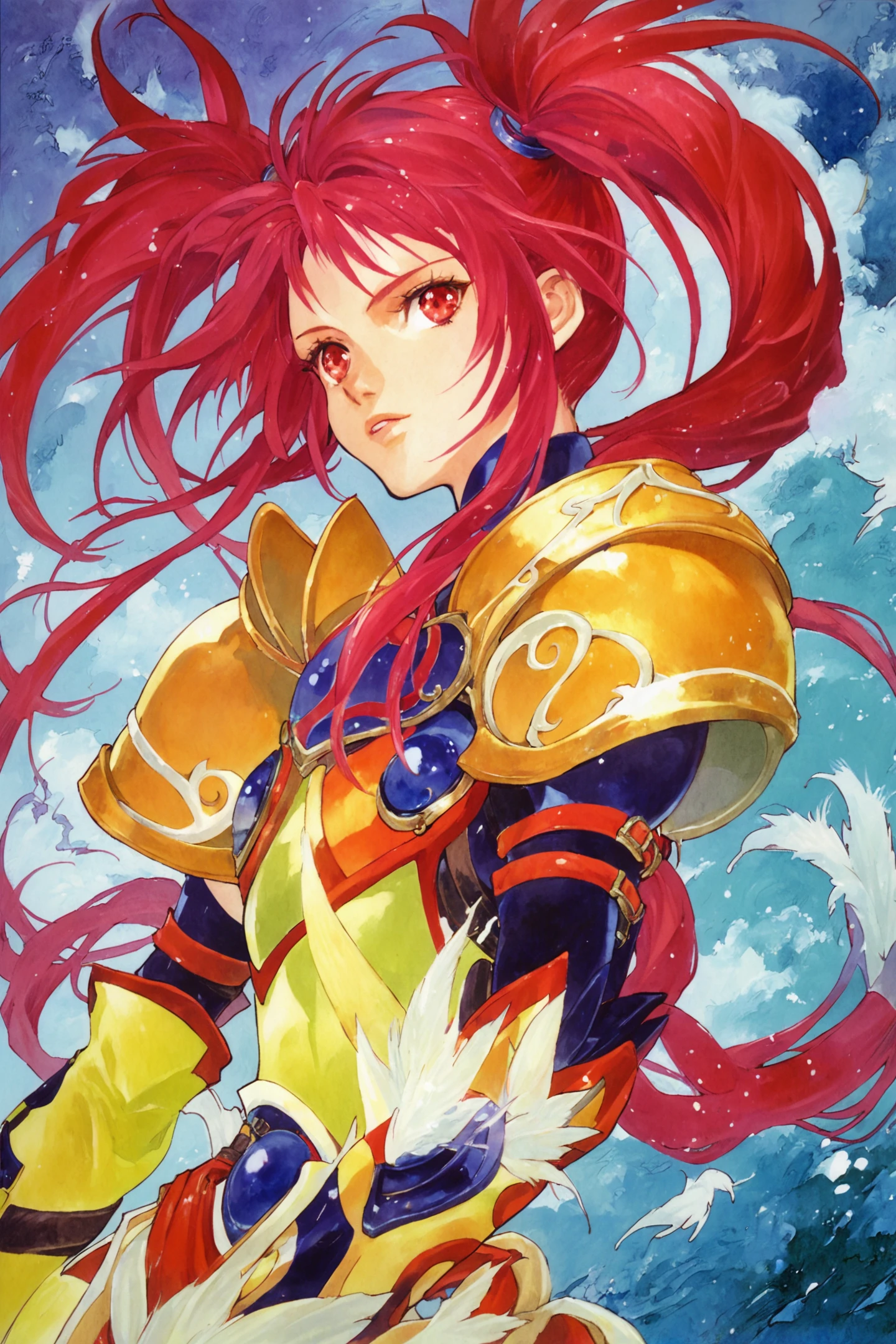 score_9,score_8_up,score_7_up,
Nanaly Fletch(Tales of Destiny 2),1girl,solo,gloves,red hair,twintails,red eyes,long hair,elbow gloves,signature,armor,feathers,shoulder armor,yellow gloves,upper body,watercolor (medium),
<lora:Inomata Mutsumi_XL_PONY:0.8>,