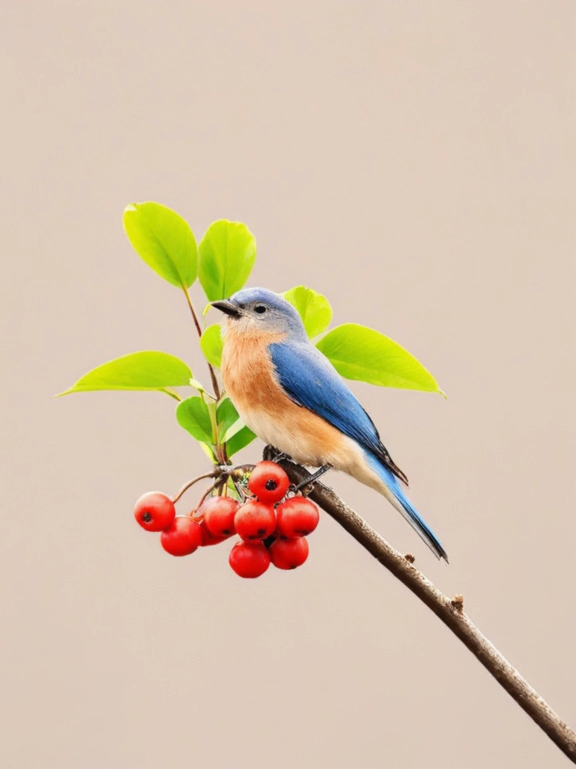 niaoxiansheng, no humans, bird, animal focus, simple background, branch, animal, brown background, leaf, plant