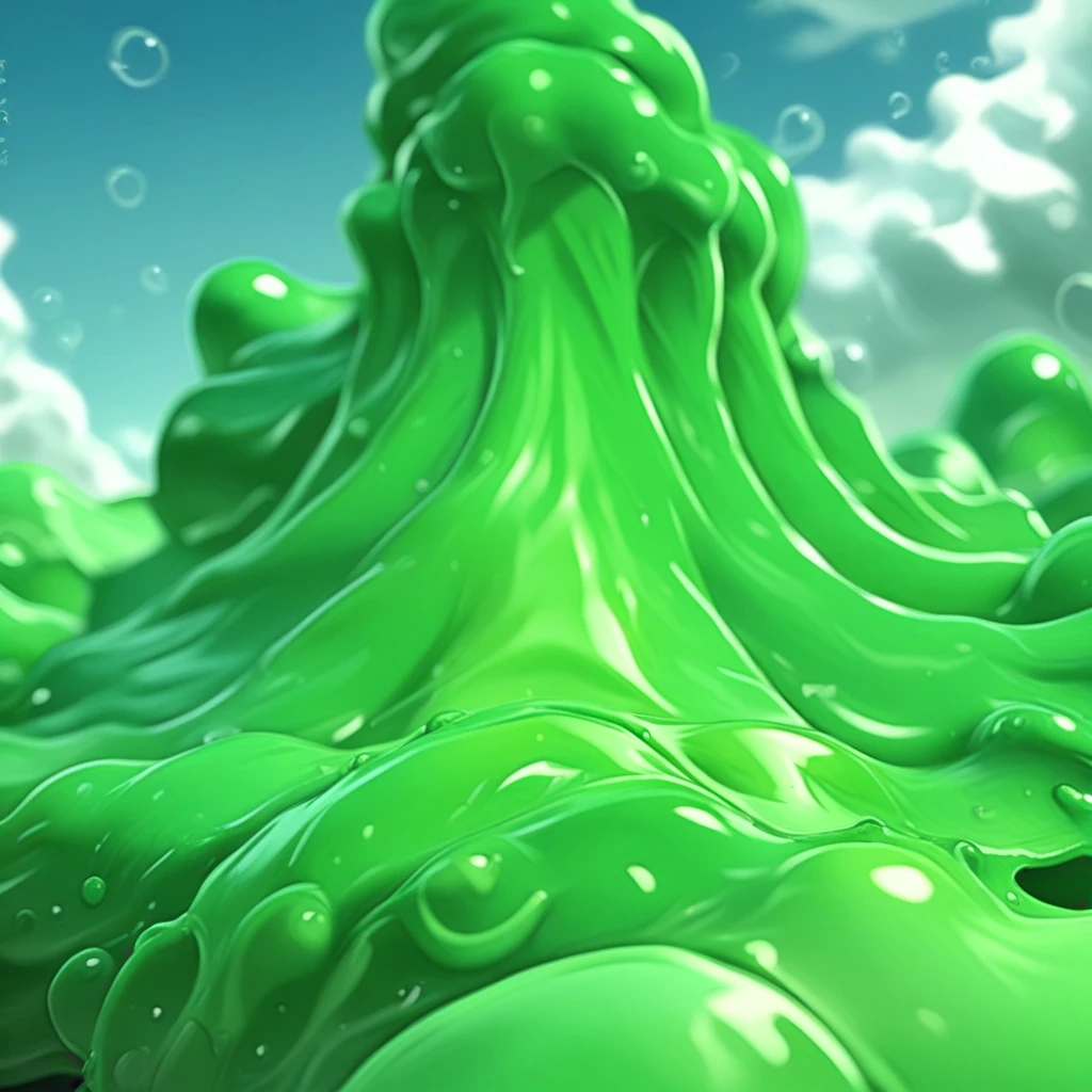 air bubble, slime girl, partially underwater shot, cloud, food, solo, from behind, star (sky)