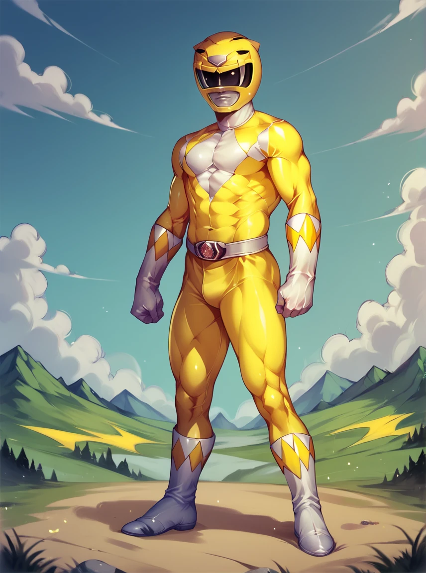 score_9, score_8_up, score_7_up, score_6_up, BREAK
yellow bodysuit, white gloves, yellow power ranger, yellow ranger helmet, 1boy,  solo, tokusatsu, mighty morphin power rangers, full body,  mountains background  <lora:Yellow_Ranger_MM:0.81>