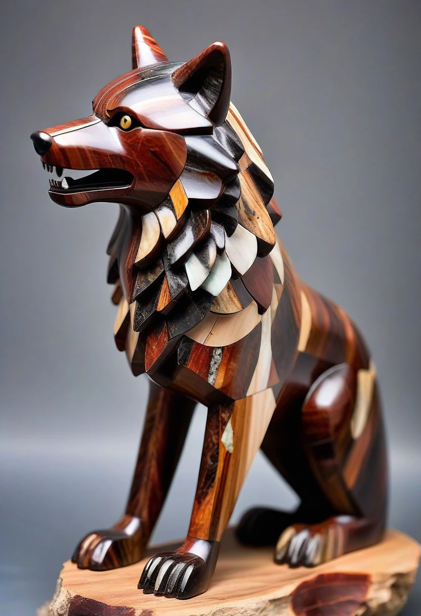 ((wolf made of petrified wood patterns)), good posture