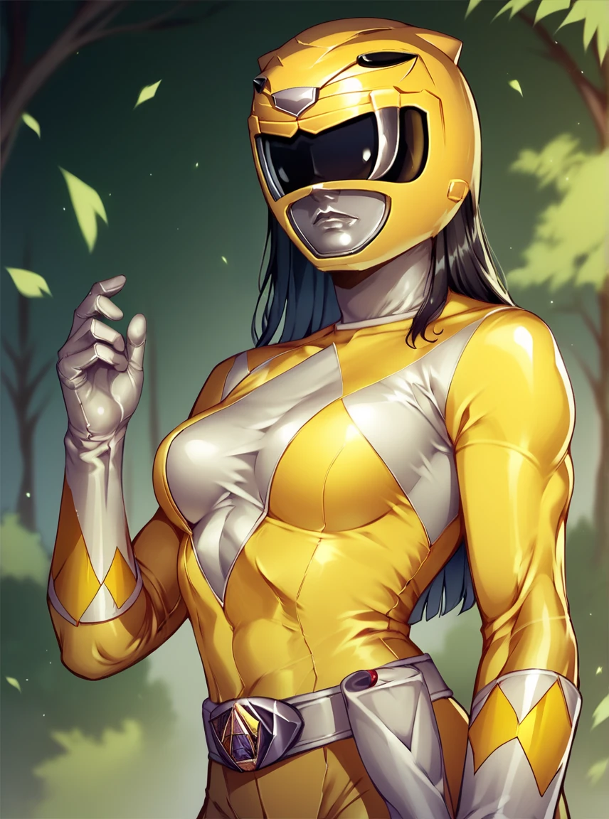 score_9, score_8_up, score_7_up, score_6_up, BREAK
yellow bodysuit, long black hair, white gloves, yellow power ranger, yellow ranger helmet, 1girl, solo, medium breasts, tokusatsu, mighty morphin power rangers, forest background  <lora:Yellow_Ranger_MM:0.81>