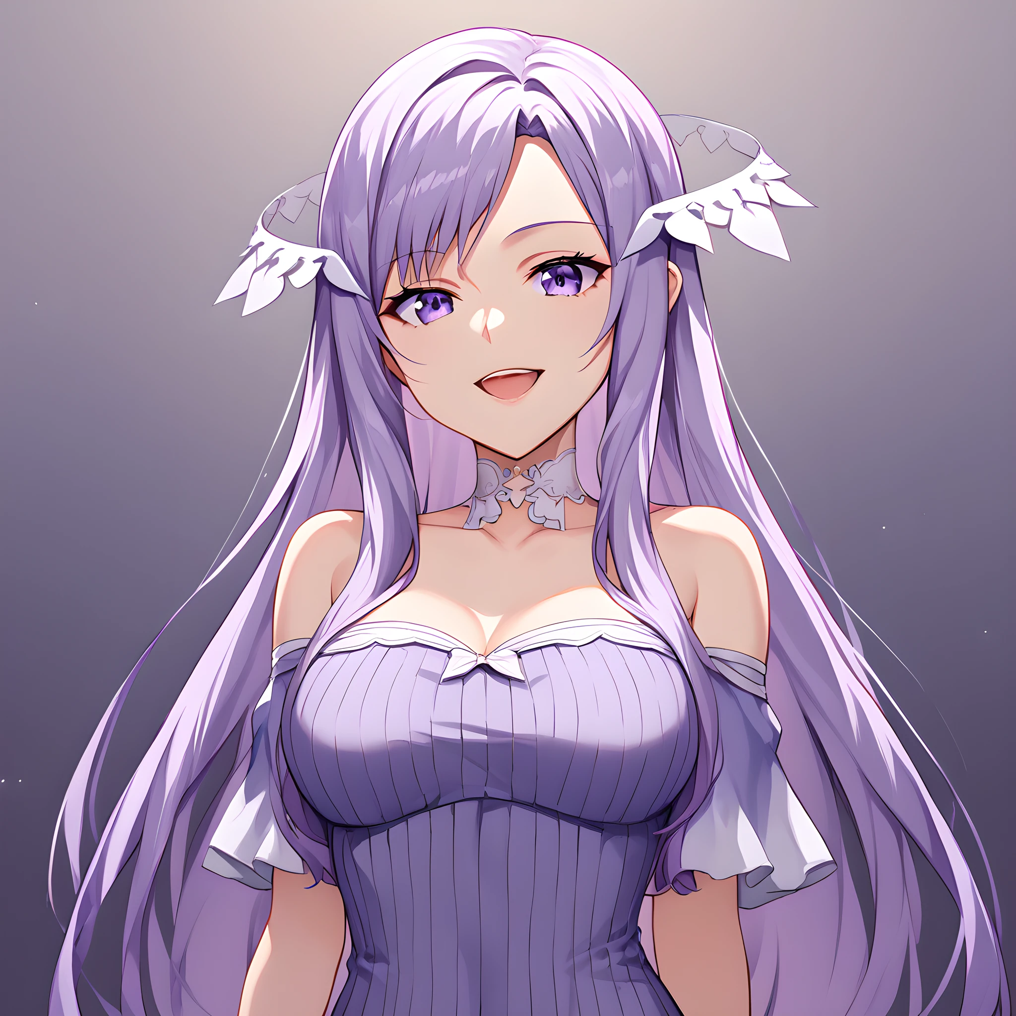 score_9, score_8_up, score_7_up, score_6_up, source_anime, quinella, 1girl, solo, long hair, very long hair, purple hair, purple eyes, seductive smile, dress, looking at viewer, purple dress, upper body, choker, hands behind back open mouth, purple nails, medium breasts, cowboy shot <lora:Pony-XL-Quinella:1>