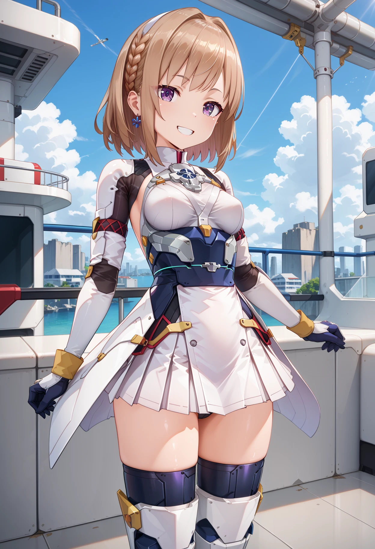 score_9,score_8_up,score_7_up,source_anime BREAK absurdres,rim light,metallic luster,1girl,solo,<lora:shiina_p_V5_3:1>,shiina,(futumushi:1.1),brown hair,purple eyes,skirt,black thigh boots,<lora:Fixhands_anime_bdsqlsz_V1:1>,smile,, masterpiece,best quality, very aesthetic, absurdres, ultra detailed, high resolution, 4k, extremely detailed CG,