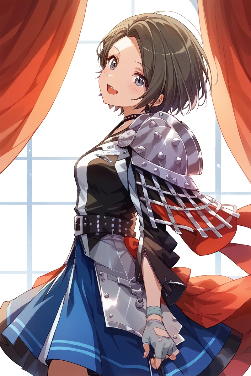 score_9, score_8_up, score_7_up, score_6_up, 1girl,
 <lora:Suzu_Minase:0.9> suzu, short hair, blue skirt, fingerless gloves, stage outfit, color lights, red curtain, stage,