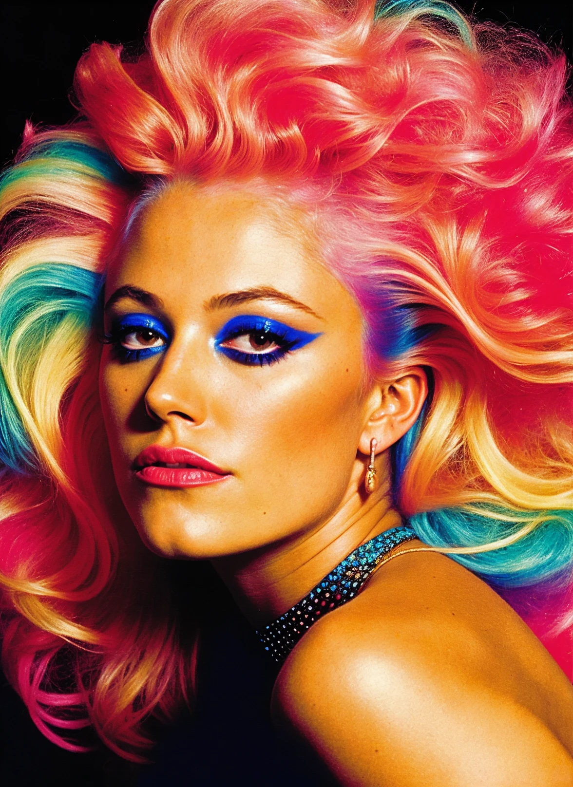 Lady gaga photo, 4K texture, long hair, high quality, futuristic background, extravagant hairstyle, album cover