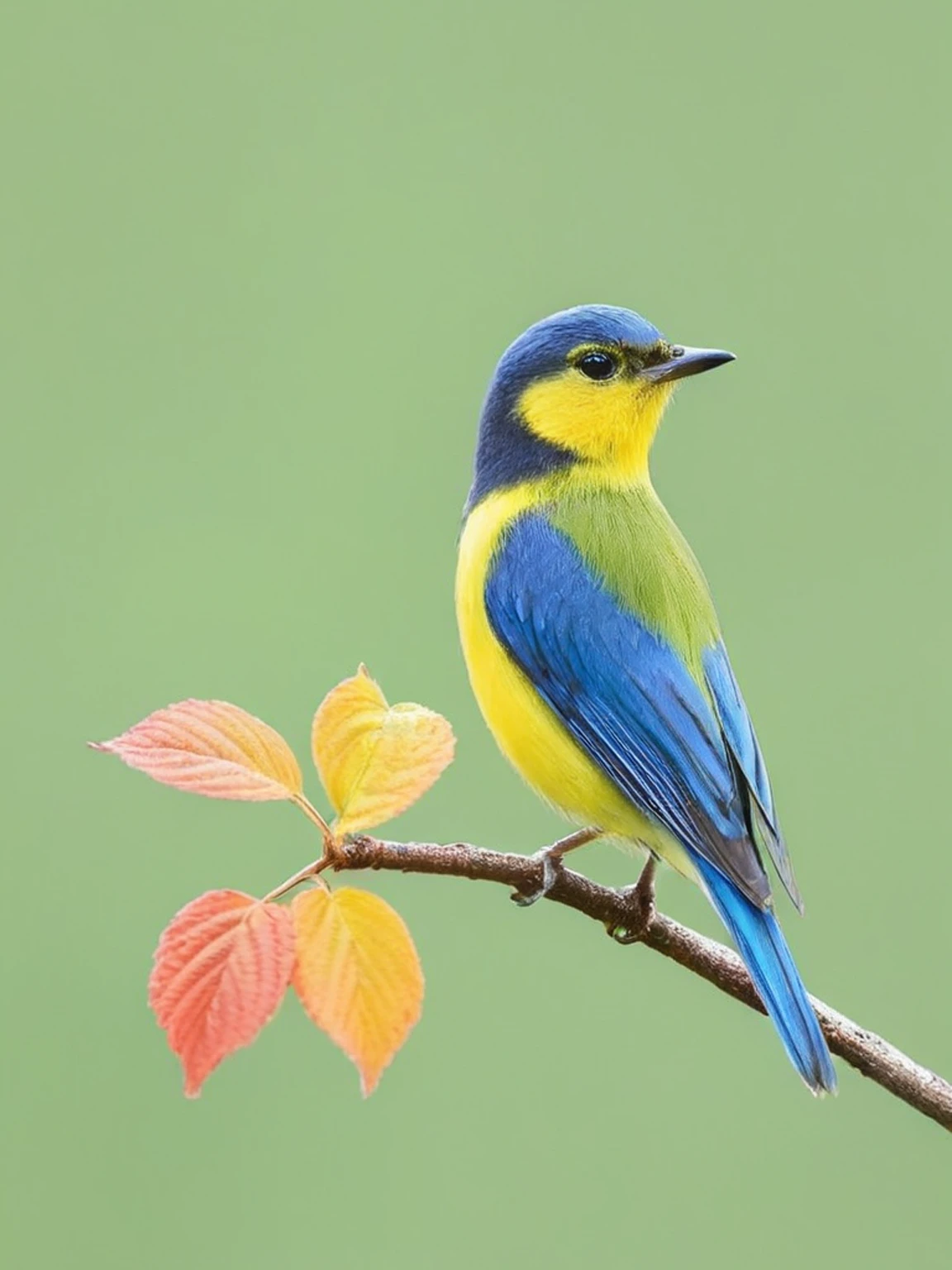 niaoxiansheng, bird, no humans, animal focus, simple background, leaf, animal, green background, branch