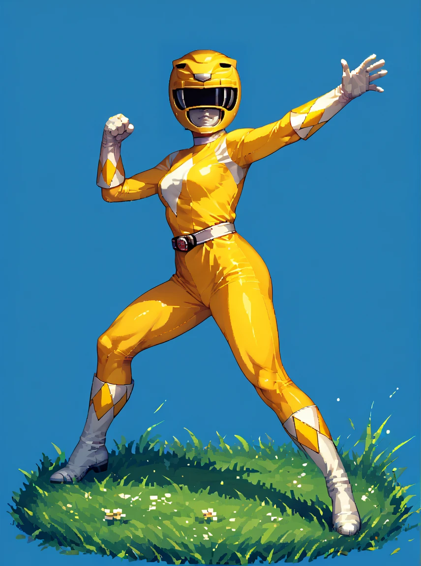 score_9, score_8_up, score_7_up, score_6_up, BREAK
yellow bodysuit, white gloves, yellow power ranger, yellow ranger helmet, 1girl, solo, medium breasts, tokusatsu, mighty morphin power rangers, full body, 2d, (pixel art), dynamic pose, blue background, grass, <lora:Yellow_Ranger_MM:0.8> <lora:Pixel_Art_Pony:0.8>