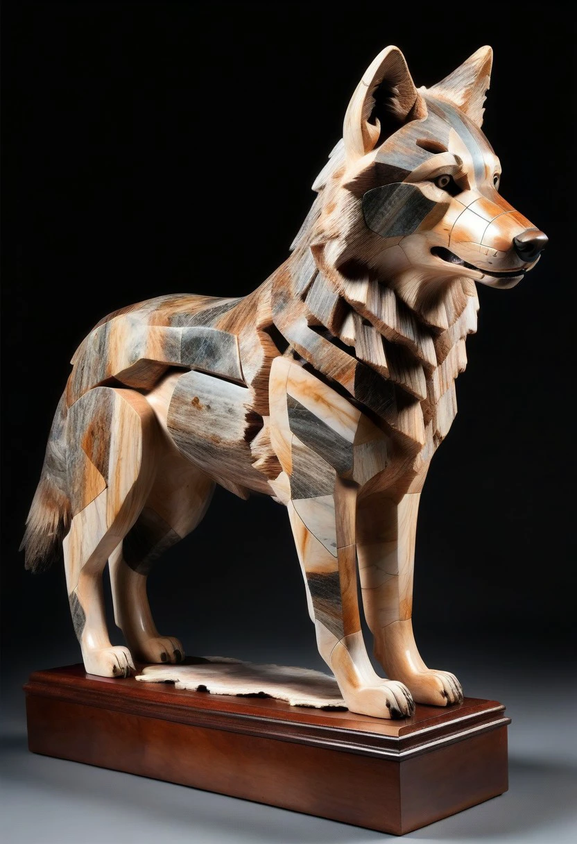 ((wolf made of petrified wood patterns)), good posture