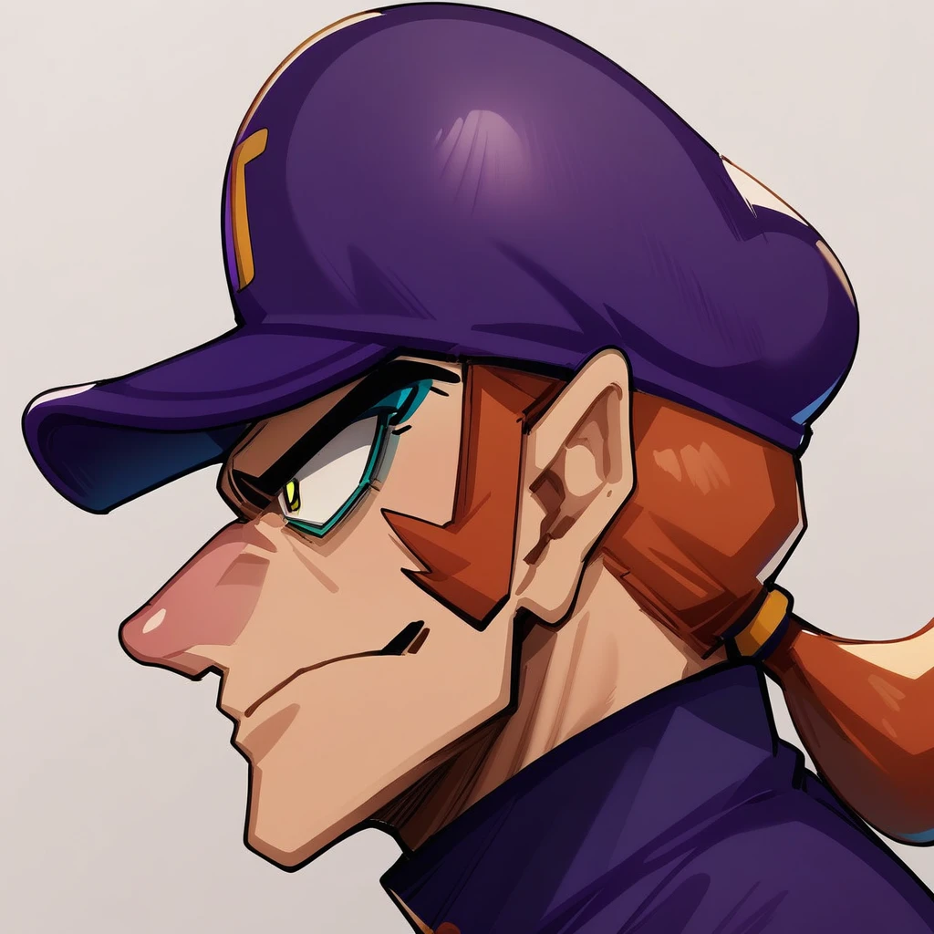 Waluigi hat, from the side, hat only, headwear only, purple headwear, headwear, object only, hat,