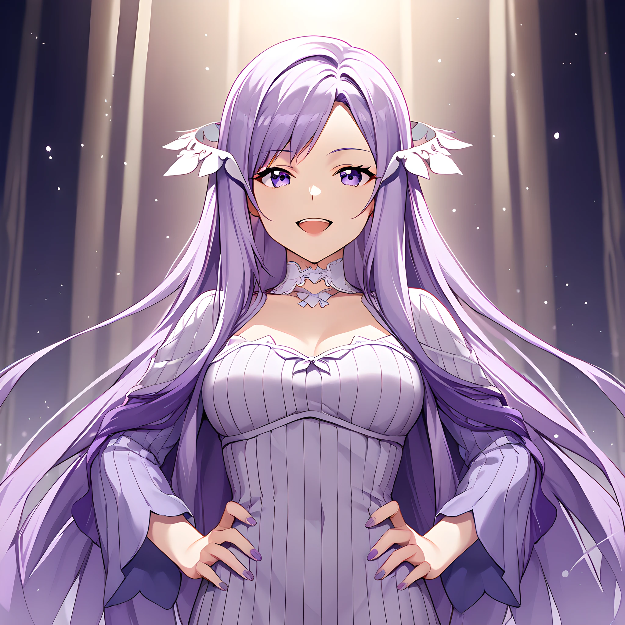 score_9, score_8_up, score_7_up, score_6_up, source_anime, quinella, 1girl, solo, long hair, very long hair, purple hair, purple eyes, smile, dress, looking at viewer, purple dress, upper body, choker, hands on waist, open mouth, purple nails, medium breasts, cowboy shot <lora:Pony-XL-Quinella:1>