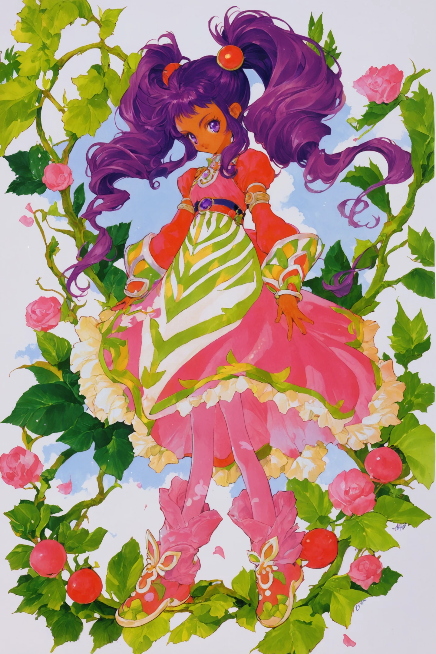 score_9,score_8_up,score_7_up,
Meredy(Tales of Eternia),1girl,twintails,solo,purple hair,pantyhose,purple eyes,dark skin,dark-skinned female,retro artstyle,full body,dress,long hair,pink pantyhose,white background,print legwear,traditional media,
<lora:Inomata Mutsumi_XL_PONY:0.8>,