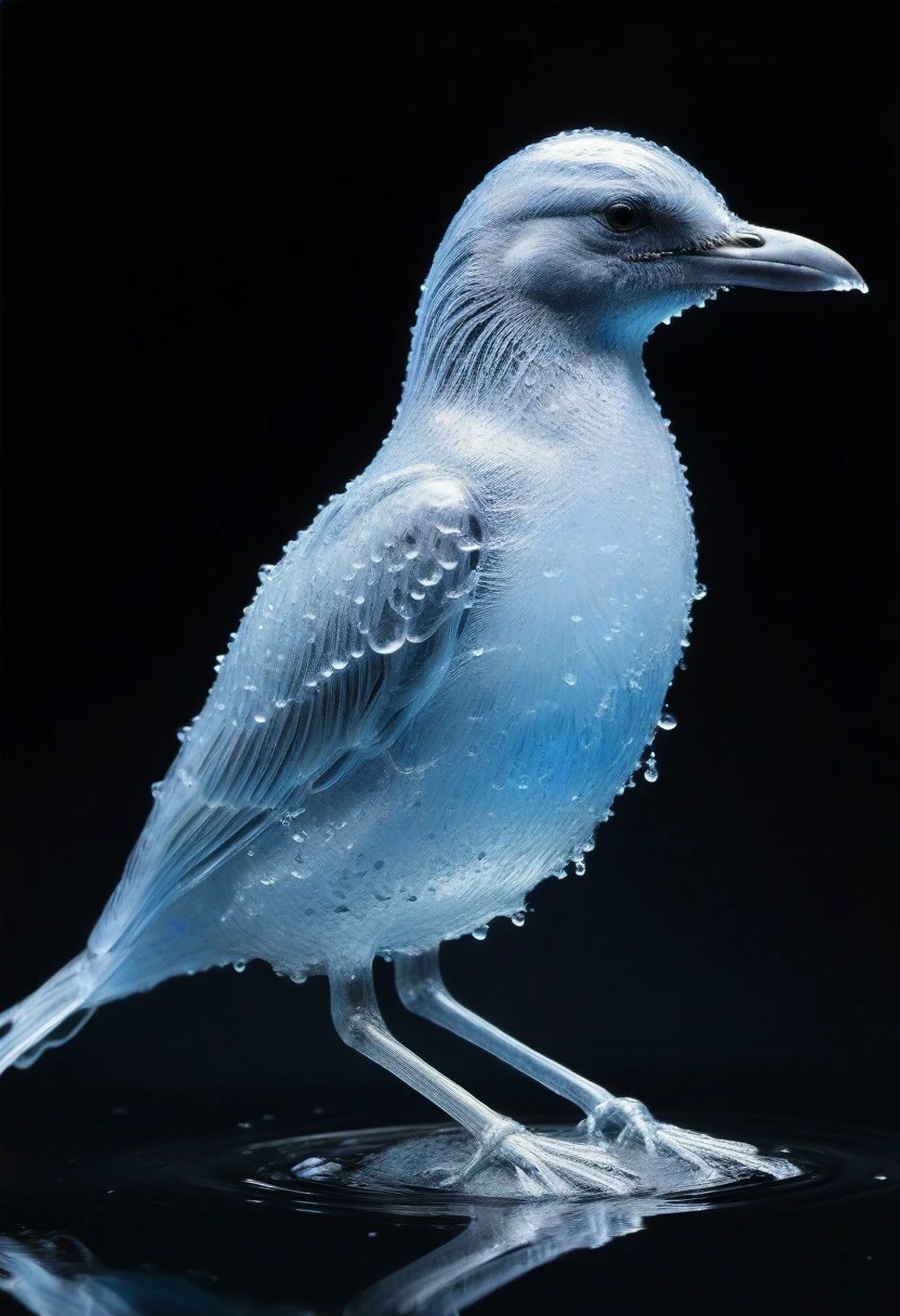 ((bird fully made of water)), good posture