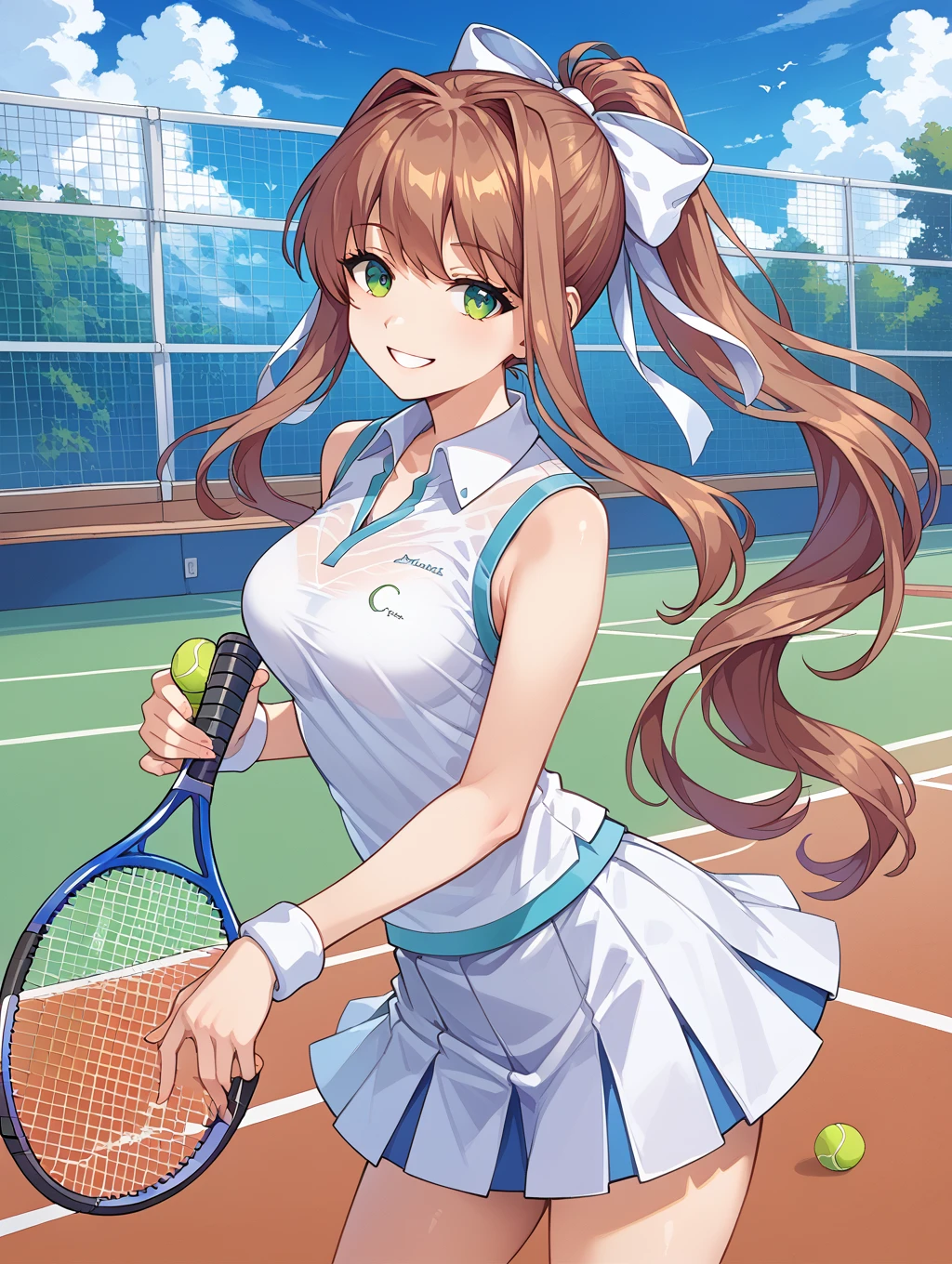 score_9, score_8_up, score_7_up,source_anime,BREAK,
Monika_Doki_doki_literature_club, ponytail, tennis uniform, tennis racket, smile, looking at viewer, 
<lora:Monika_Doki_doki_literature_club:1>