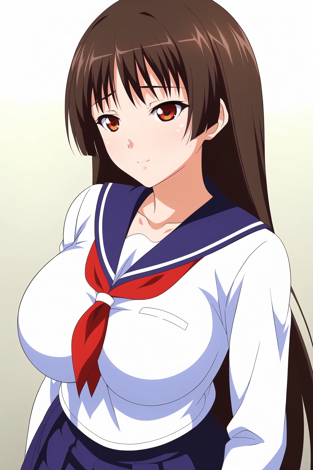 Simple Background,(White_Background:1.1),
dynamic pose,standing at attention,
blue sailor collar, serafuku, long sleeves, red neckerchief, pleated skirt, white shirt, blue skirt,Black pantyhose, 
<lora:Hatsune_Aoyama_JKGiin-KK77-V1:0.7>,
brown eyes, black hair,bangs,Long hair,
<lora:more_details:0.1>,<lora:NovelAI_YesMix5_KKStyle-KK77-Yes5-V1:0.3>,
1 girl, 20yo,Young female,Beautiful long legs,Beautiful body,
Beautiful Nose,Beautiful character design, perfect eyes, perfect face,expressive eyes,perfect balance,
looking at viewer,(Focus on her face),closed mouth, (innocent_big_eyes:1.0),(Light_Smile:0.3),
official art,extremely detailed CG unity 8k wallpaper, perfect lighting,Colorful, Bright_Front_face_Lighting,White skin,
(masterpiece:1.0),(best_quality:1.0), ultra high res,4K,ultra-detailed,
photography, 8K, HDR, highres, absurdres:1.2, Kodak portra 400, film grain, blurry background, bokeh:1.2, lens flare, (vibrant_color:1.2),professional photograph,
(Beautiful,large_Breasts:1.4), (beautiful_face:1.5),(narrow_waist),