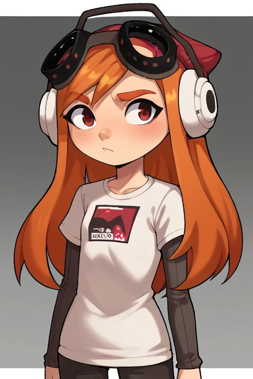 2D, score_9, score_8_up, score_7_up, BREAK, anime, 1girl, Meggy, Orange Hair, Red Eyes, White Shirt, Grey Sleeves, Shorts, headphones, red beanie, goggles, upper body<lora:EMS-441712-EMS:1.000000>