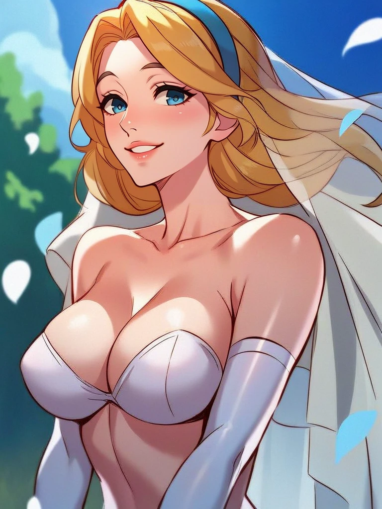 score_9,score_8,score_7,score_8_up,score_7_up,score_6_up, luxanna_crownguard_league_of_legends 1girls absurd_res blonde_hair blue_eyes breasts breasts_squeezed_together elbow_gloves female hairband hands_on_shoulders highres human long_hair wedding_dress small_breasts smile solo