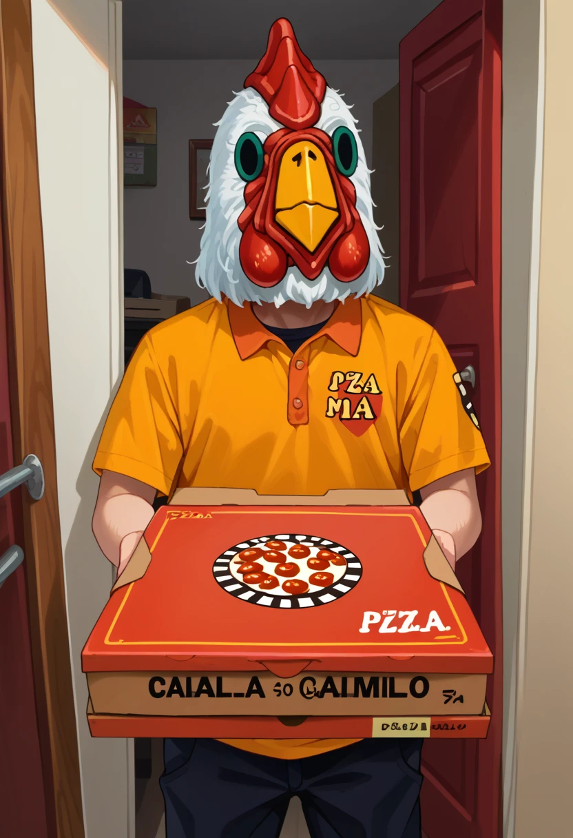 score_9, score_8_up, source_anime, 1boy, solo, pizza box, employee uniform, pov, pizza delivery, JacketHotlineMiami, mask, <lora:ChamJacketHotlineMiamiPonyXL:1>, <lora:GettingPizzaDeliveredPOV_pdxl_Incrs_v1:1>