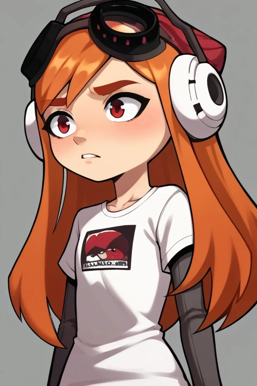 2D, score_9, score_8_up, score_7_up, BREAK, anime, 1girl, Meggy, Orange Hair, Red Eyes, White Shirt, Grey Sleeves, Shorts, headphones, red beanie, goggles, upper body<lora:EMS-441712-EMS:1.000000>