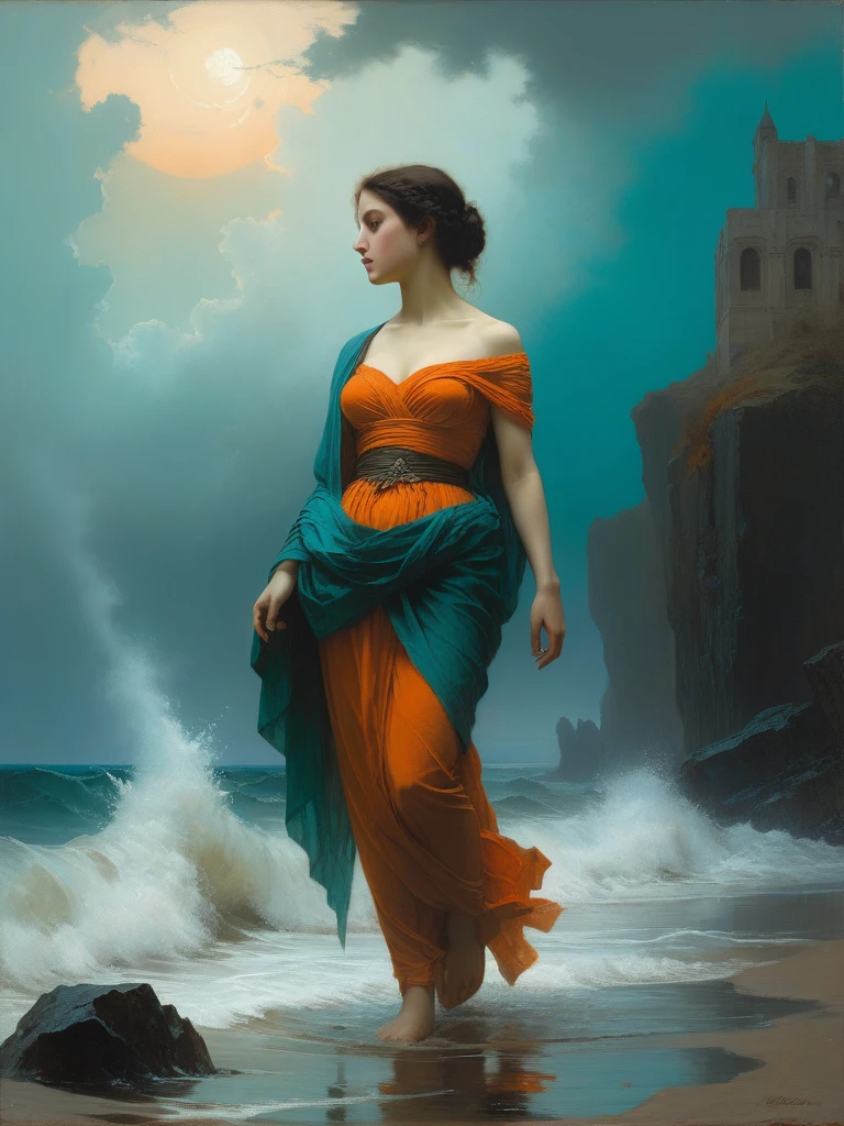 <lora:05ClassicalArt_Hap_XL:1>, William-Adolphe Bouguereau style,  a character in a state of stagnation or confusion, feeling lost and uncertain about their path in life. , cinematic, stunning, highly detailed, 8k, ornate, intricate, cinematic, dehazed, atmospheric, oil painting, splash art, teal, orange, Jeremy Mann, John Constable, El Greco, acrylic paint, Zdzislaw Beksinski, William Adolphe Bouguereau, Jakub Rozalski