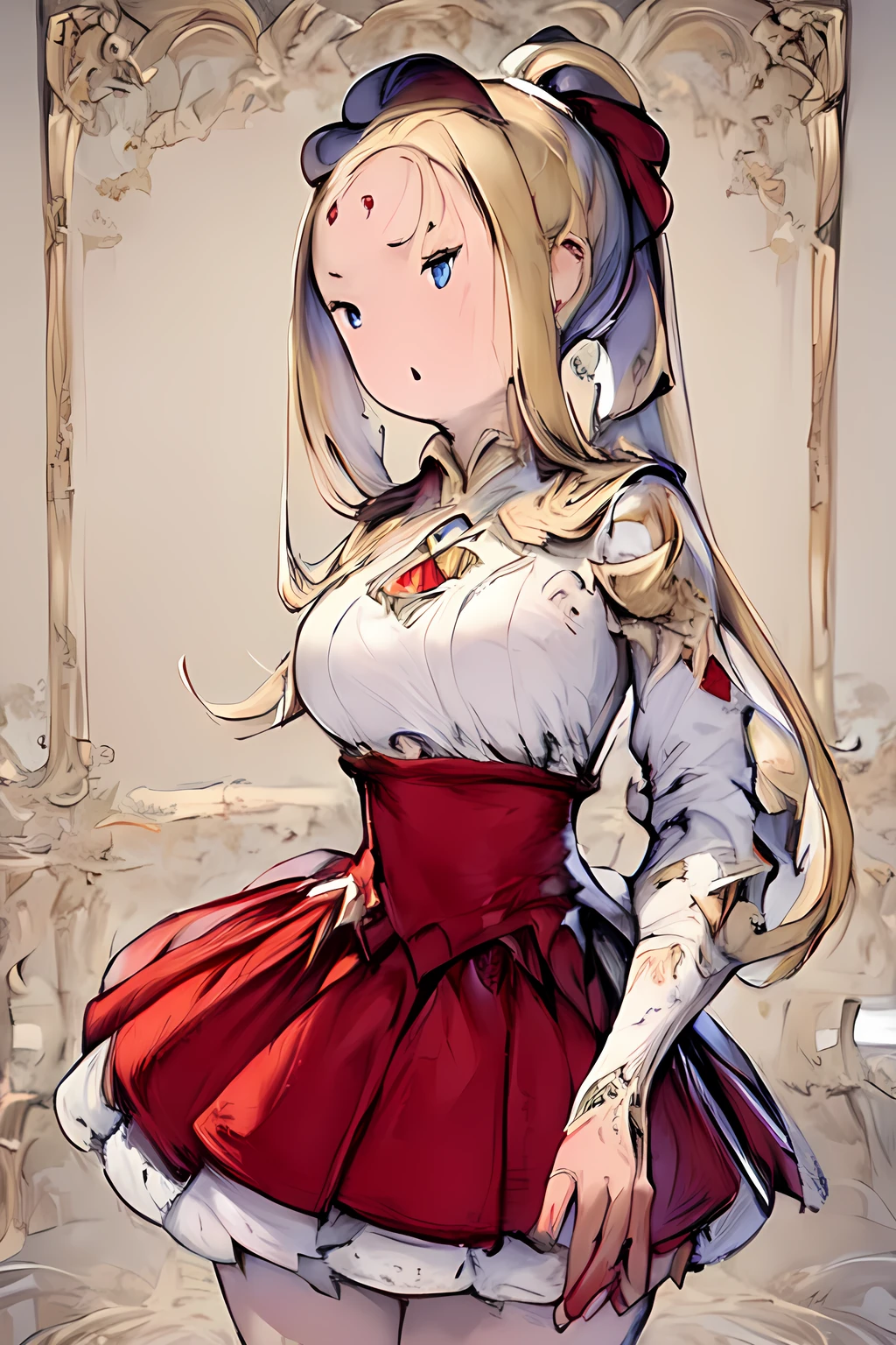 (masterpiece, best quality:1.4), (extremely detailed fine touch:1.2), best quality, expressive eyes, perfect face, perfect hands, perfect fingers (masterpiece), 1girl, white shirt, red skirt, pleated skirt, blonde hair, ponytail, long hair, <lora:styles\Akihiko_Yoshida_Chibi_Style_v2.1.safetensors>