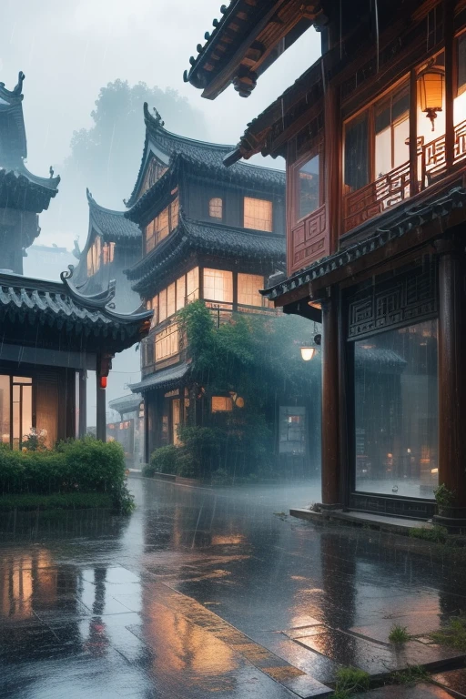 ltra-detailed,highly detailed,best quality,masterpiece,illustration, drawing, realistic, photorealistic,
rainy day, yanyujiangnan,
scenery, no humans, 
 <lora:rainy day_v1_01:0.7>